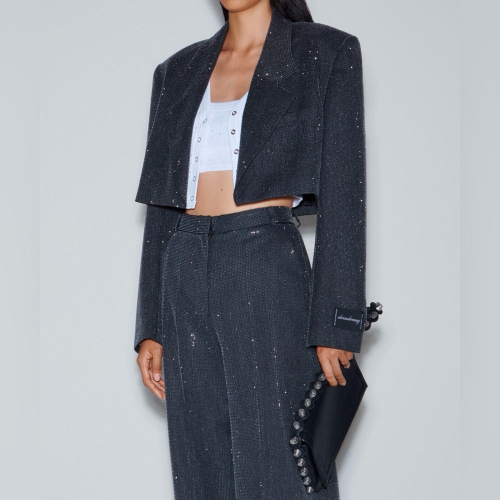 Alexandre Wang cropped blazer in wool twill with clear bead hotfix